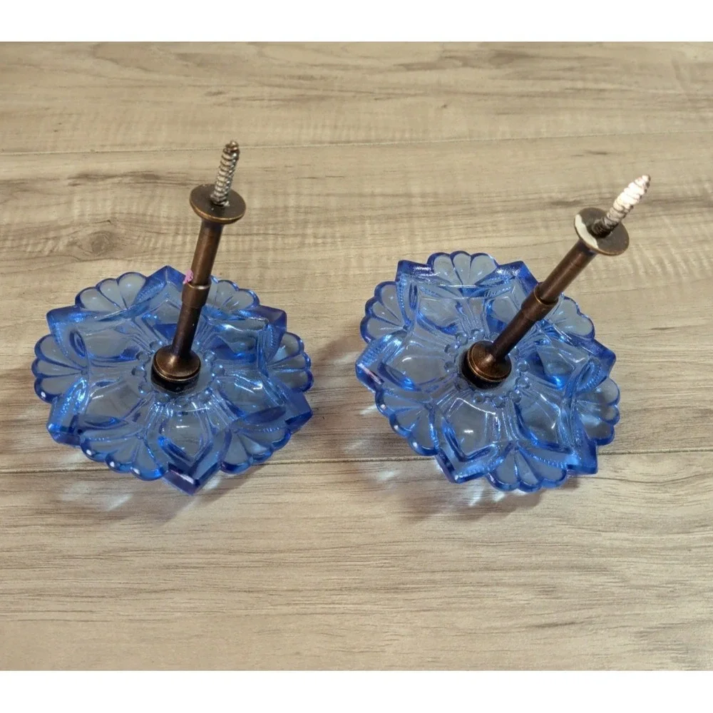 Pressed Cobalt Blue Sandwich Curtain Tie Backs Flower Shape PAIR